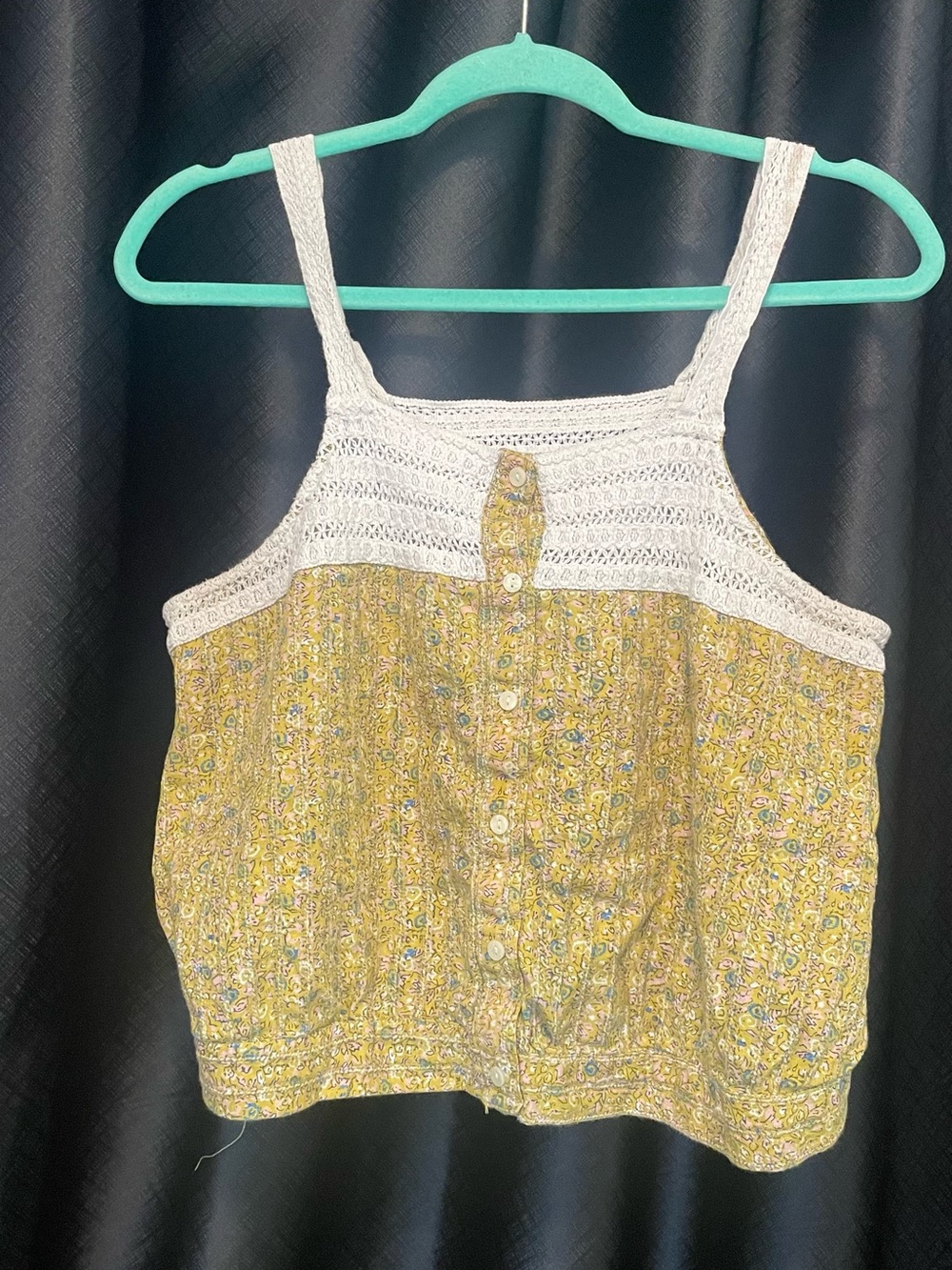 Universal Thread Yellow Floral Crochet-Trim Tank Top